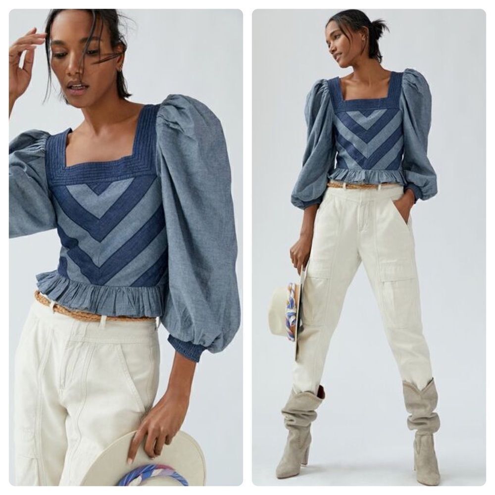 Love The Label Smocked Puff-Sleeve Blouse 👚 Anthropologie